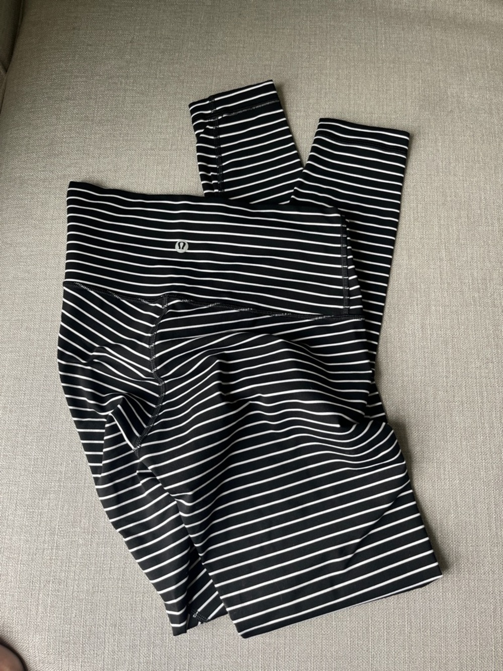 Lululemon Black & White Striped High-Rise Leggings
